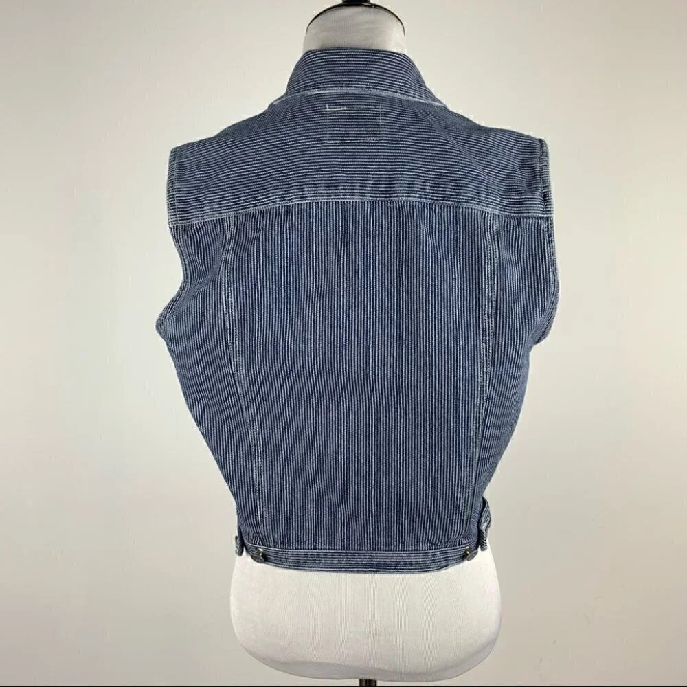 CK Calvin Klein jeans cropped jean vest blue white pinstripes denim vintage 80s - Picture 5 of 12
